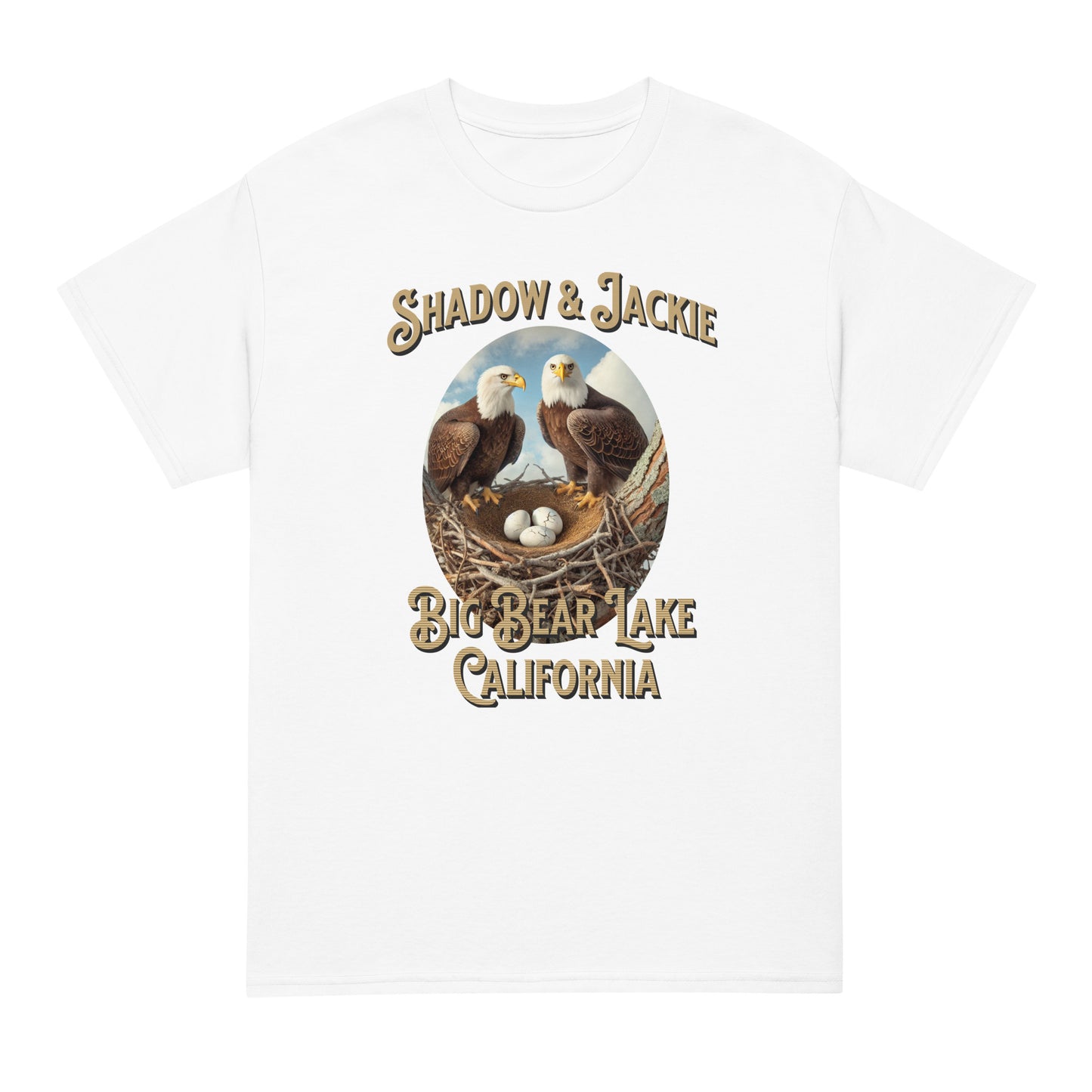 Celebrate Shadow and Jackie, the legendary Big Bear eagles, featuring Jackie and Shadow watching over their eggs.