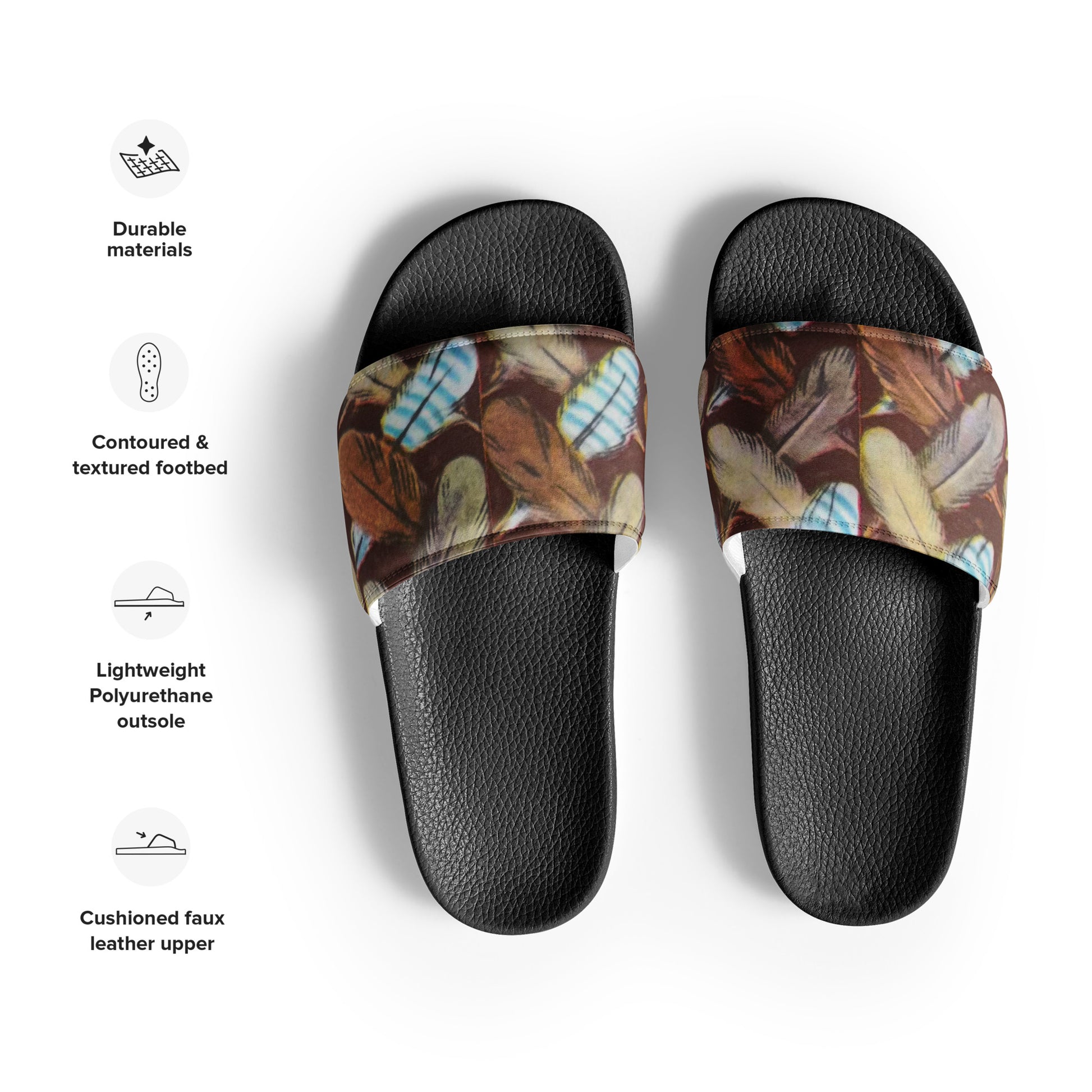 Pair of slides with feather pattern on a white background