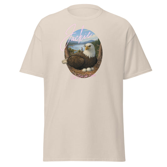 Natural t-shirt featuring Jackie the Eagle tending to her clutch of eggs in the Big Bear Valley nest.