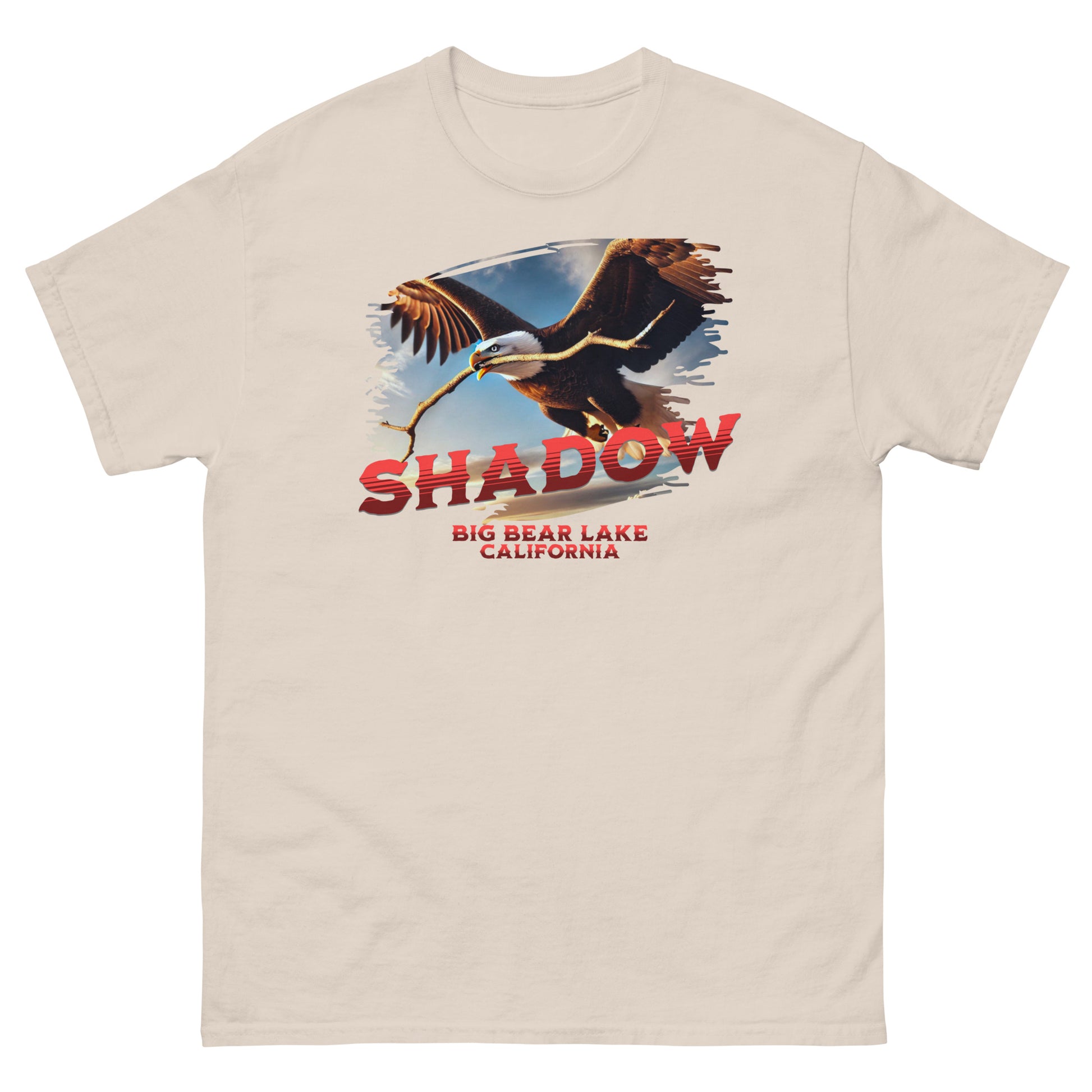 Shadow with Stick Classic T Shirt in deep navy, featuring silhouette eagle artwork holding a stick — ideal for eagle watchers and Big Bear Lake nature lovers seeking a bold, timeless look.